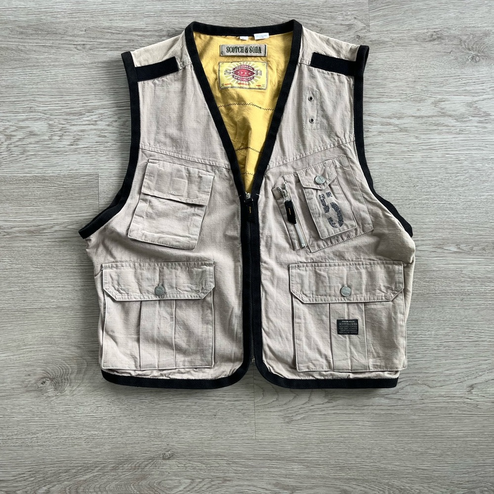 Scotch & Soda Beige Utility Vest w/ Custom patchwork